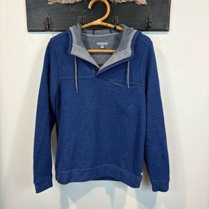 Toad & Co Wool Blend Blue 1/4 Button Hooded Pullover Size Small